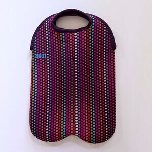 Built Two-Bottle Insulated Wine Cooler Tote Sleeve Multi-Color Polka Dot Fabric